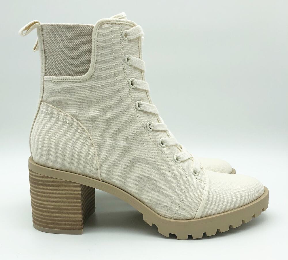 Dolce Vita Womens Combat Boots Size 8.5 Stacked Heel Off White Canvas NWOB